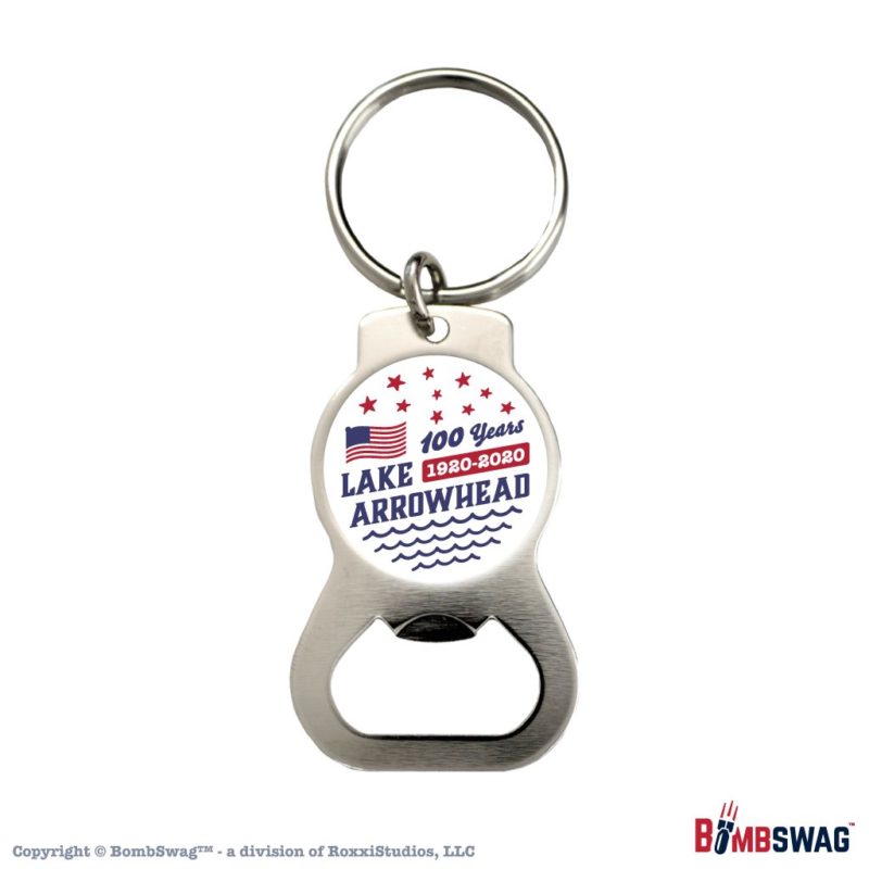 Lake Arrowhead Keyring and Silver Bottle Opener Keychain with Centennial Celebration Design - 020018