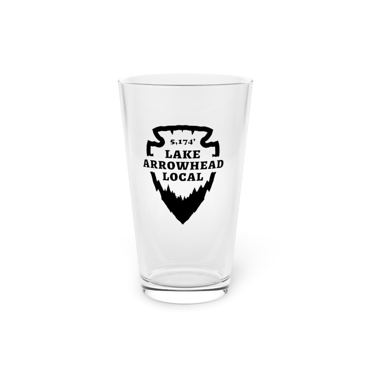 Lake Arrowhead Local Beer Glass - 16oz Lake Arrowhead Local beer glass with our signature arrowhead and the elevation.